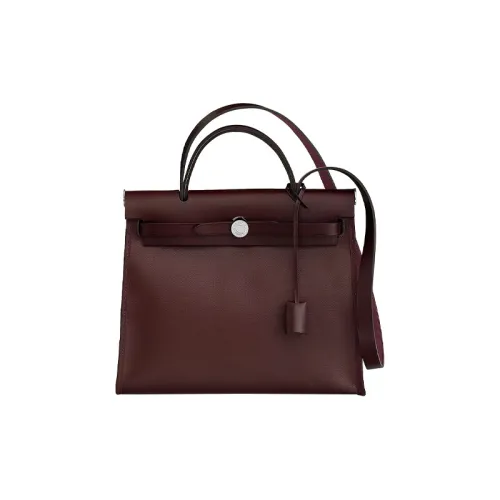 HERMES Herbag Zip Водонепроницаемый Холст с Hunter Коровья Кожа Сумка Сумка через плечо Сумка через плечо Женская Седло Красный