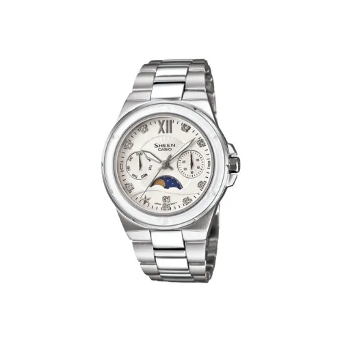 CASIO SHEEN Солнечный кварцевый механизм нержавеющий стальной ремешок женские часы белый циферблат SHE 3500D 7A