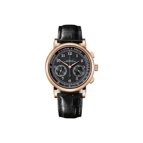 A LANGE SOHNE 1815 Механический механизм Мужские часы Циферблат Черный 18К Розовое золото Корпус часов Натуральная кожа Ремешок