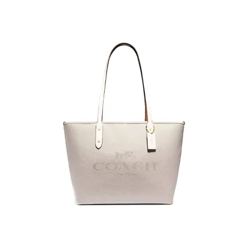 COACH City Zip Tote Ткань с коровьей кожей Тоут Сумка Сумка для покупок Тоут Сумка Сумка через плечо Женская Чисто белый