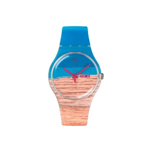 SWATCH 2015 Весенний Летний Коллекция Кварцевый Механизм Женские Часы 41 мм Синий Циферблат Пластиковый Корпус Часов Силиконовый Ремешок