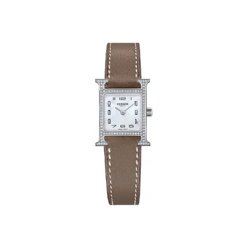 HERMES Heure H Women's Watch Кварцевый механизм ремень из натуральной кожи белый циферблат