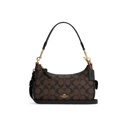 COACH Pennie Холст и Кожа Сумка через плечо Сумка среднего размера Женская Темно-коричневая