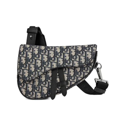 DIOR Седло Вышивка Кожа Седло Сумка Сумка на одно плечо Сумка через плечо Мини Унисекс Бежевый Черный