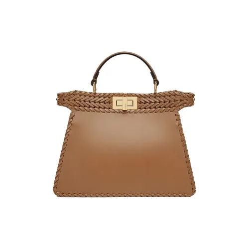 FENDI Peekaboo ISeeU Коровья кожа And Овчина Аккордеонная сумка Сумка через плечо Сумка Маленькая Женская Бежевая