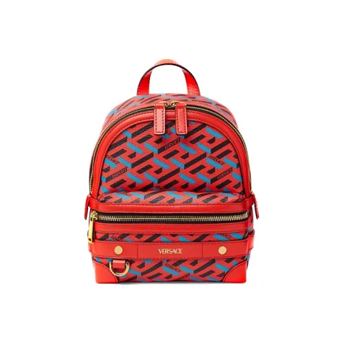 VERSACE La Greca Artificial Leather Backpack Small Women's Red ВЕРСАЧЕ La Greca Искусственная кожа Рюкзак Маленький Женский Красный