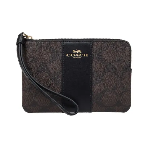 COACH Wristlet Холст Clutch Маленький Женский Темно-коричневый с Монограммой
