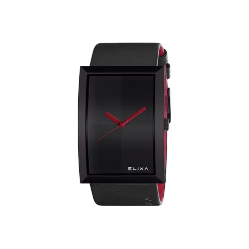 Elixa Кварцевый механизм Женские часы 47 мм Черный циферблат Корпус из нержавеющей стали Кожаный ремешок