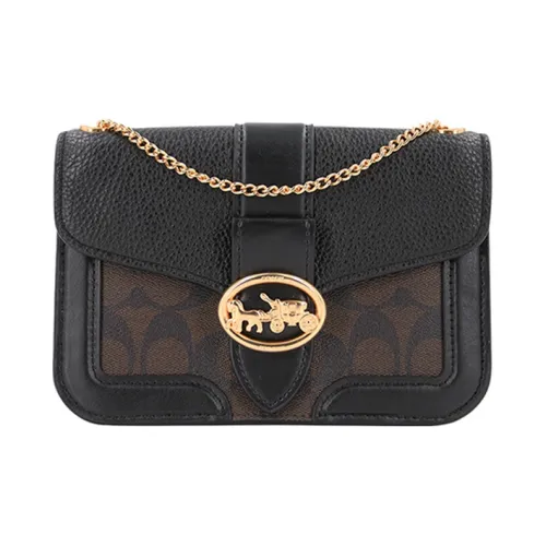 COACH Georgie Кожа Маленькая Квадратная Сумка Dionysus Плечевая Сумка Сумка Маленькая Женская Темно-Коричневая Монограмма
