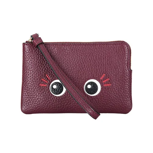 COACH Corner Zip Кожа Монетница Клатч Запястье Сумка Маленькая Женская Бордовая