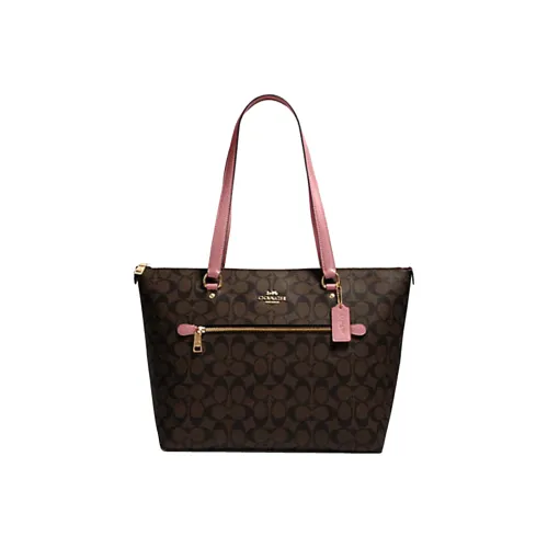 COACH Gallery Кожа Тоут Сумка Сумка для покупок Сумка Сумка через плечо Женская Темно-коричневый Пастельный Розовый Многоцветный