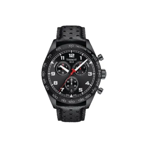 TISSOT Luchi 516 Series Кварцевый механизм Мужские часы Часы 45 мм Черный циферблат Корпус из нержавеющей стали Кожаный ремешок