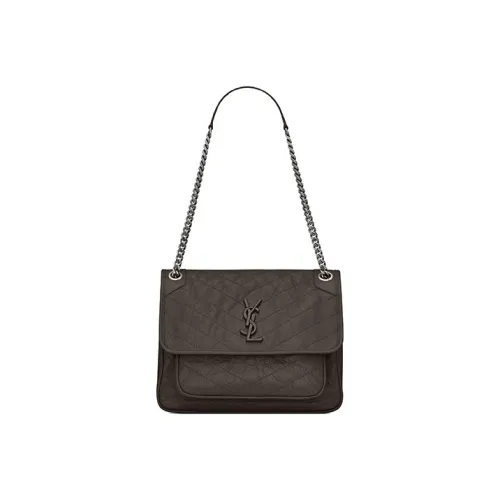 SAINT LAURENT Niki Кожа Хобо Сумка Сумка через плечо Средняя Женская Гравий Серый и Серый Хаки