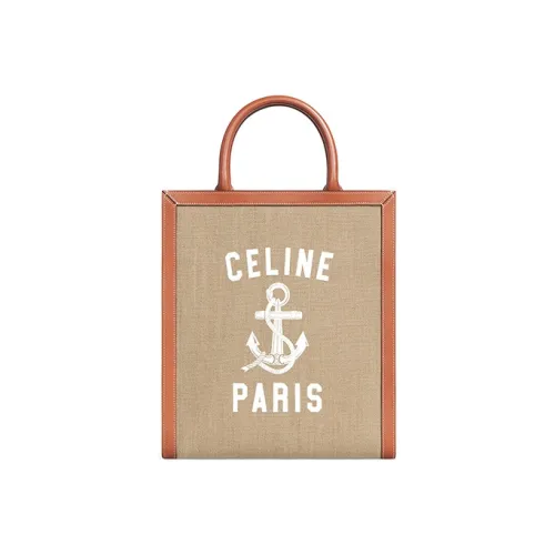 CELINE Холст и кожа Тоут Сумка Сумка для покупок Сумка через плечо Сумка Маленькая Женская Естественный Коричневый