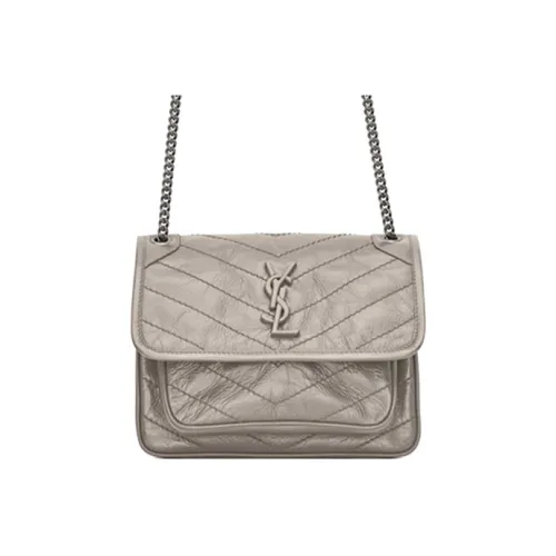 SAINT LAURENT Кожа Хобо Сумка Сумка через плечо Мини Женский Гранитный Серый и Светлый Серый