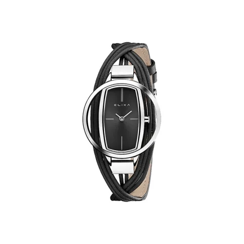 Elixa Кварцевый механизм Женские часы 35 мм Черный циферблат Корпус из нержавеющей стали Ремешок из коровьей кожи