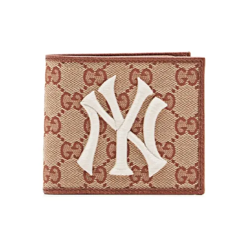 GUCCI NY Yankees Нью-Йорк Янкис Холст с кожей Сумка из холста Кошелек Унисекс Коричневый