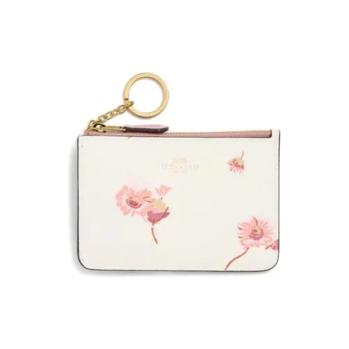 COACH Key Case Кожа Брелок Сумочка для украшений Держатель для карт Монетница Обычный Женская Белый Розовый