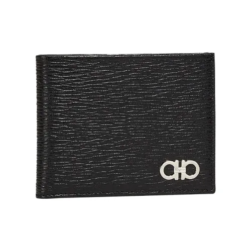 FERRAGAMO GANCINI Hammered Текстура Телячья кожа Кошелек Унисекс Черный