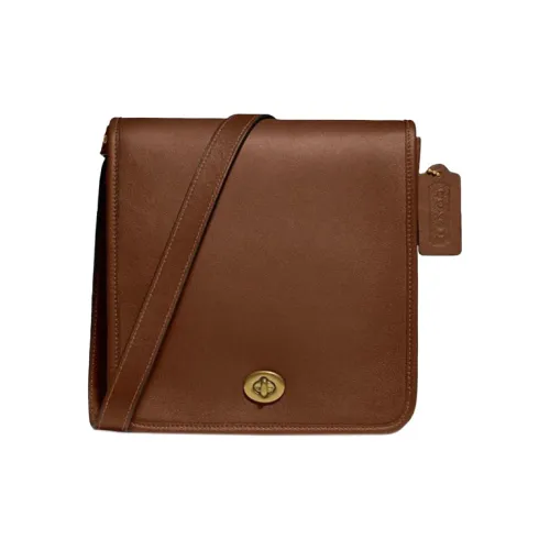 COACH Turnlock Кожа Сумка через плечо Маленькая Унисекс Коричневый