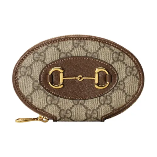 GUCCI Horsebit 1955 Холст и Кожа Кошелек для монет Унисекс Цвет Эбеновое дерево и Коричневый