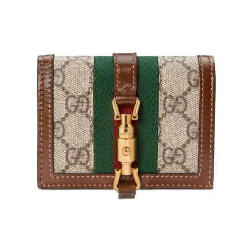 GUCCI Jackie 1961 Холст и Кожа Клатч Кошелек Держатель для Карт Маленький Женский Зеленый Коричневый Многоцветный