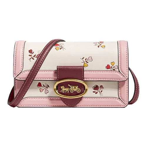 COACH Riley Кожа Аккордеонная Сумка Клатч Сумка через плечо Бананка Маленькая Женская Вишневый цветок Розовый