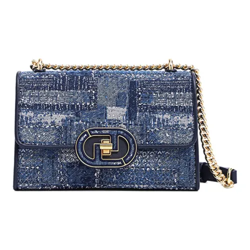 FION Ткань Коробка Сумка Маленькая Квадратная Сумка Сумка через плечо Маленькая Женская Темно-синяя