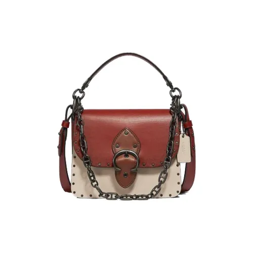 COACH Beat Кожаная Квадратная Сумка Сумка через плечо Сумка на одно плечо Маленькая Женская Сумка Красный Белый