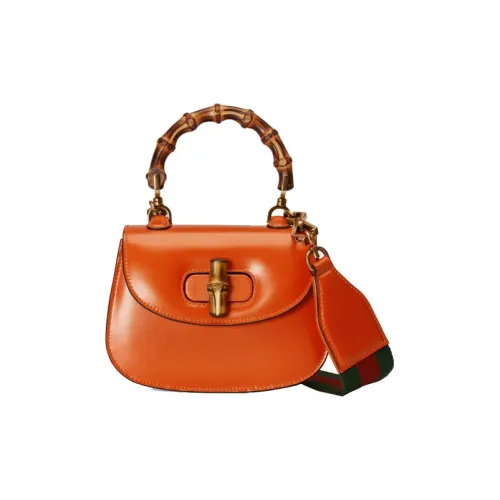 GUCCI Bamboo 1947 Кожа Бамбуковая Сумка Сумка через плечо Мини Женская Янтарная