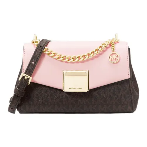 MICHAEL KORS Lita Холст Flap Bag Crossbody Bag Женская Темно-Коричневый и Розовый