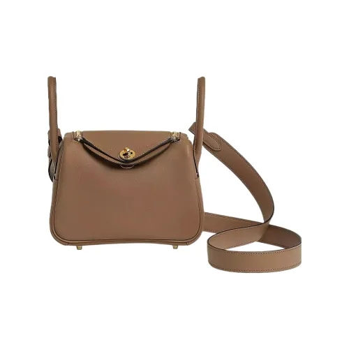 HERMES Lindy Swift Телячья кожа Сумка Сумка через плечо Сумка через плечо Мини Женская Каштановая с Цветом печенья