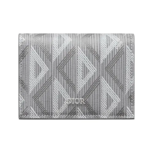 DIOR CD Diamond Воловья кожа Пэчворк Холст Держатель для карт Мужской Серый