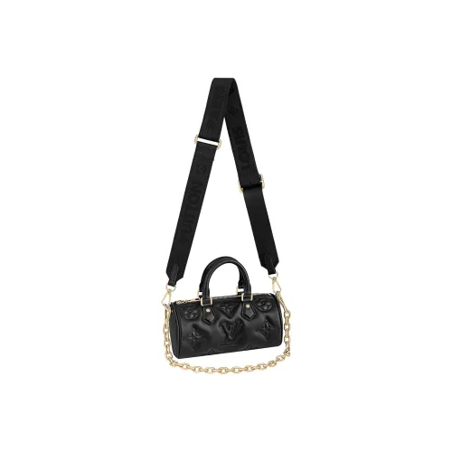 LOUIS VUITTON Papillon Вышивка Гладкий Телячья кожа Сумка с цепочкой Сумка через плечо Сумка Маленькая Женская Черная