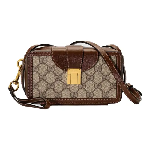 GUCCI Canvas с кожаными вставками холщовая сумка маленькая квадратная сумка сумка-коробка чехол для телефона сумка через плечо унисекс