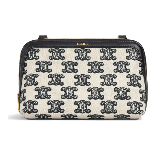 CELINE Triumph Gate Triomphe Ткань Ручная Сумка через плечо Женская Черная Белая