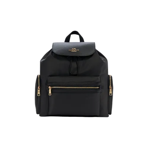 COACH Малыш Нейлон с Галечная кожа Рюкзак Большой Унисекс Черный