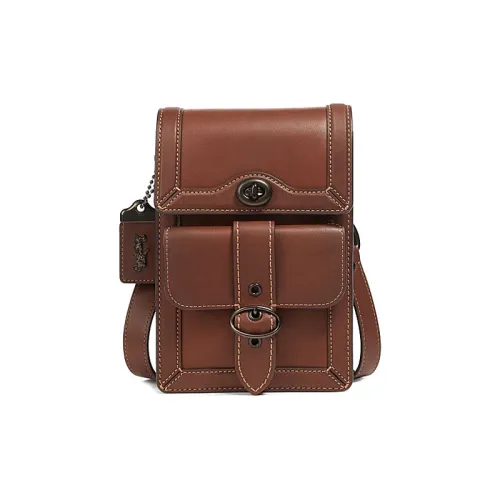 COACH Riley Кожа Сумка через плечо Camera Сумка Сумка через плечо Маленькая Женская Коричневая