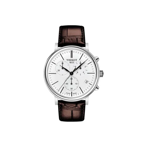 Tissot Carson Elite Series Кварцевый механизм Мужские часы Часы 41 мм Белый циферблат Корпус из нержавеющей стали Кожаный ремешок