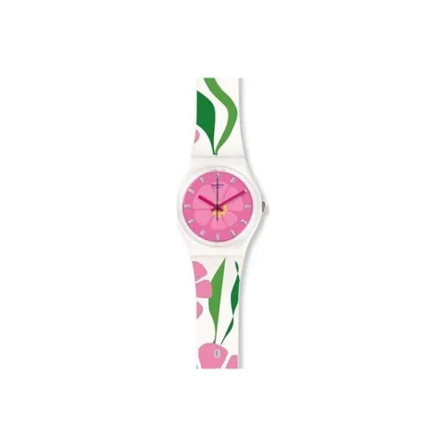 SWATCH Original Collection Кварцевый механизм Женские часы 39,2 мм Розовый циферблат Часы Пластиковый корпус Часы Силиконовый ремешок GZ304