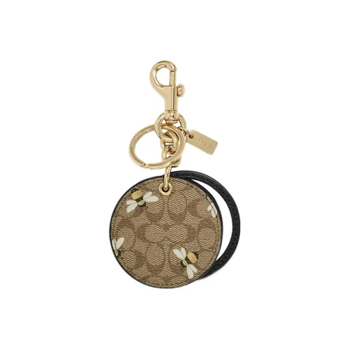 COACH Canvas С кожаными вставками Пчелка Принт Зеркальце Украшение Сумка Подвеска Унисекс Хаки Золотой