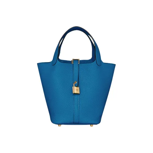 HERMES Picotin Lock Корова Кожа Корзина Сумка Сумка-ведро Женская Греческая Сумка Синий