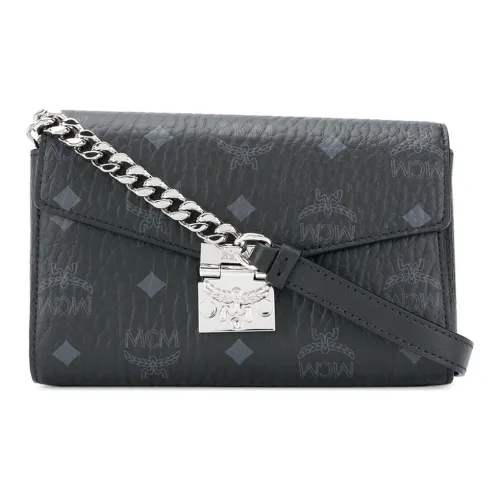 MCM Millie Visetos Полиэстер Хлопок Конверт Сумка Сумка с цепочкой Сумка через плечо Маленькая Женская Черная