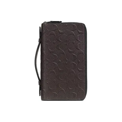 COACH Double Zip Wallet Крестовая текстура Кожа Кошелек Мужской Черный