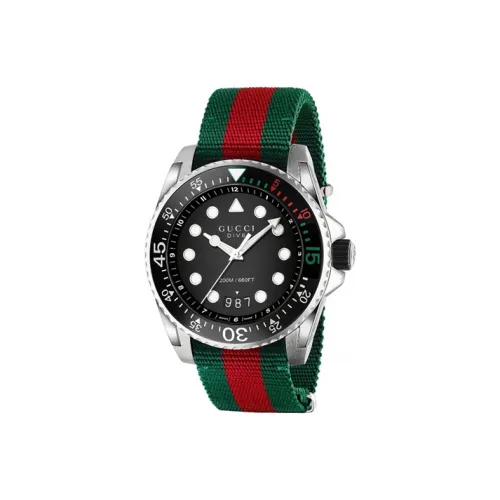 GUCCI Dive Collection Мужские часы Кварцевый механизм Нейлоновый ремешок Черный циферблат