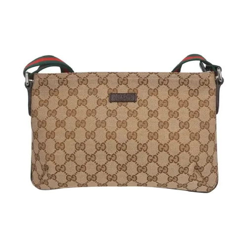 GUCCI Canvas с кожаными вставками курьерская сумка сумка через плечо унисекс цвет эбеновое дерево и коричневый