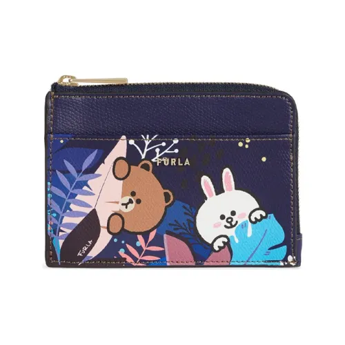 Furla LINE FRIENDS Коллаборация Капсула Кожа Кошелек Держатель для карт Женские Синий Многоцветный
