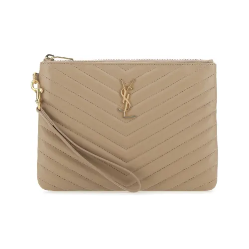 SAINT LAURENT Монограмма Коровья кожа Напульсник Клатч Женские Коричневый