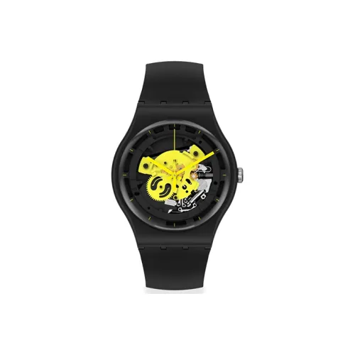 Swatch Quartz Механизм Унисекс Часы 41 мм Желтый Циферблат Часы Ботанический Керамический Корпус Часы Пластиковый Ремешок