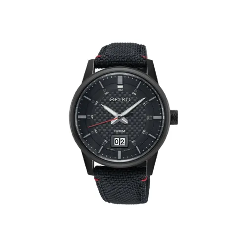 SEIKO Quartz Collection Кварцовый механизм Canvas Ремешок Часы Мужские Черный циферблат SUR271P1
